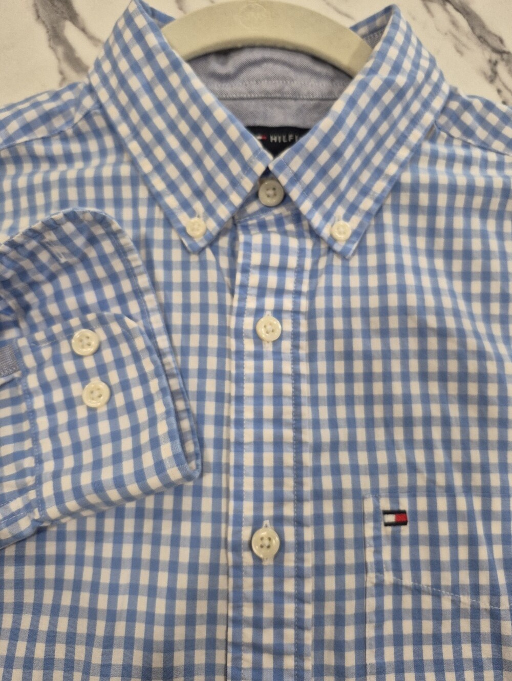 Tommy Hilfiger Long Sleeve Button Down Shirt, Mens Small, Blue Gingham Check
